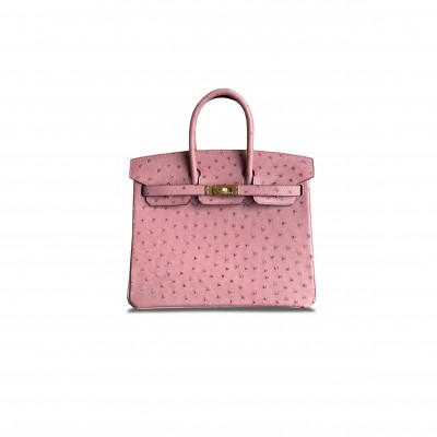 HERMÈS MASTER BIRKIN 25 OSTRICH LEATHER CERAMIC PINK TWO-TONE GOLD BUCKLE H041944CK5Q (25*20*13cm)